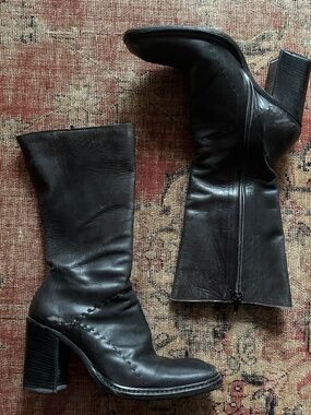 Vintage CNC Costume National Black Leather Stitch Detail Boots
